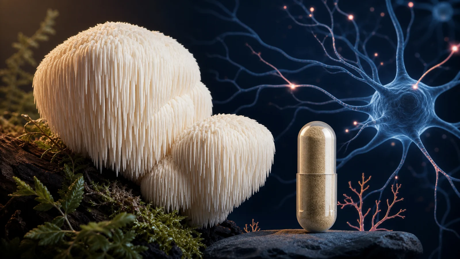 Lion's Mane mushroom (Hericium erinaceus), the dual-extract producing measurable NGF stimulation over 8-12 weeks.