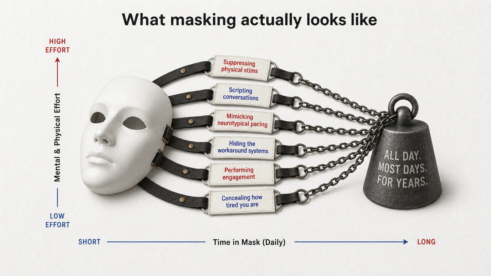 Diagram showing working memory, time awareness, task initiation, and emotional regulation as four connected ADHD bottlenecks.