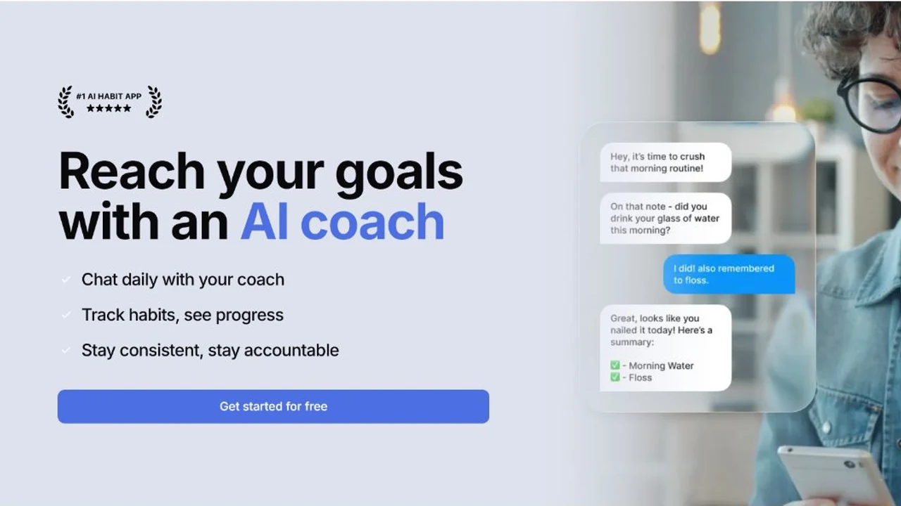 Habit Coach AI's official website shows its accountability coach, daily habit check-ins, and conversational follow-up.