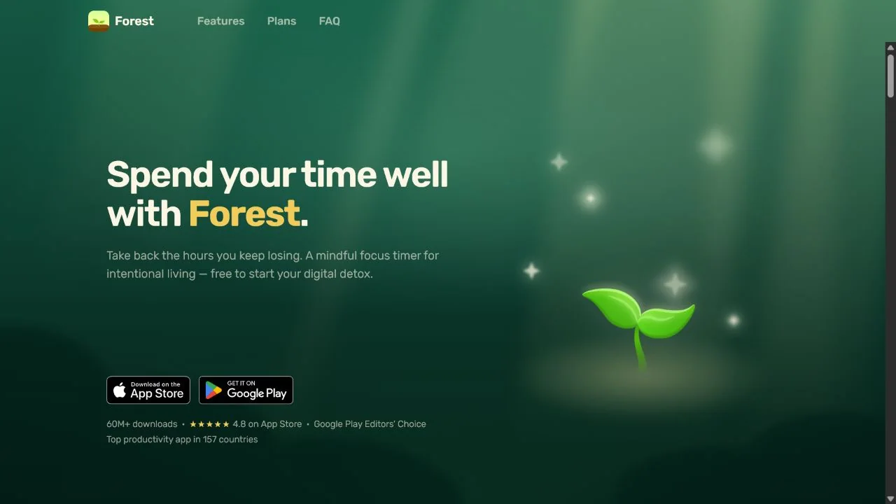 Forest makes one distraction-free focus block visible as a growing tree.