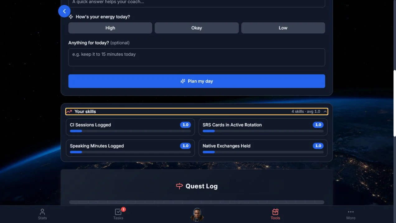 Skill meters and the Dynamic Goal quest log