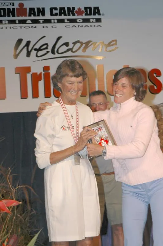Sister Madonna Buder winning the Women 75+ age division at Ironman Canada, one of dozens of races she completed in her late 70s and 80s. Race organizers had to create new age categories because she kept aging past the existing ones with no other competitors. (Photo: CC-licensed, via Wikimedia Commons)